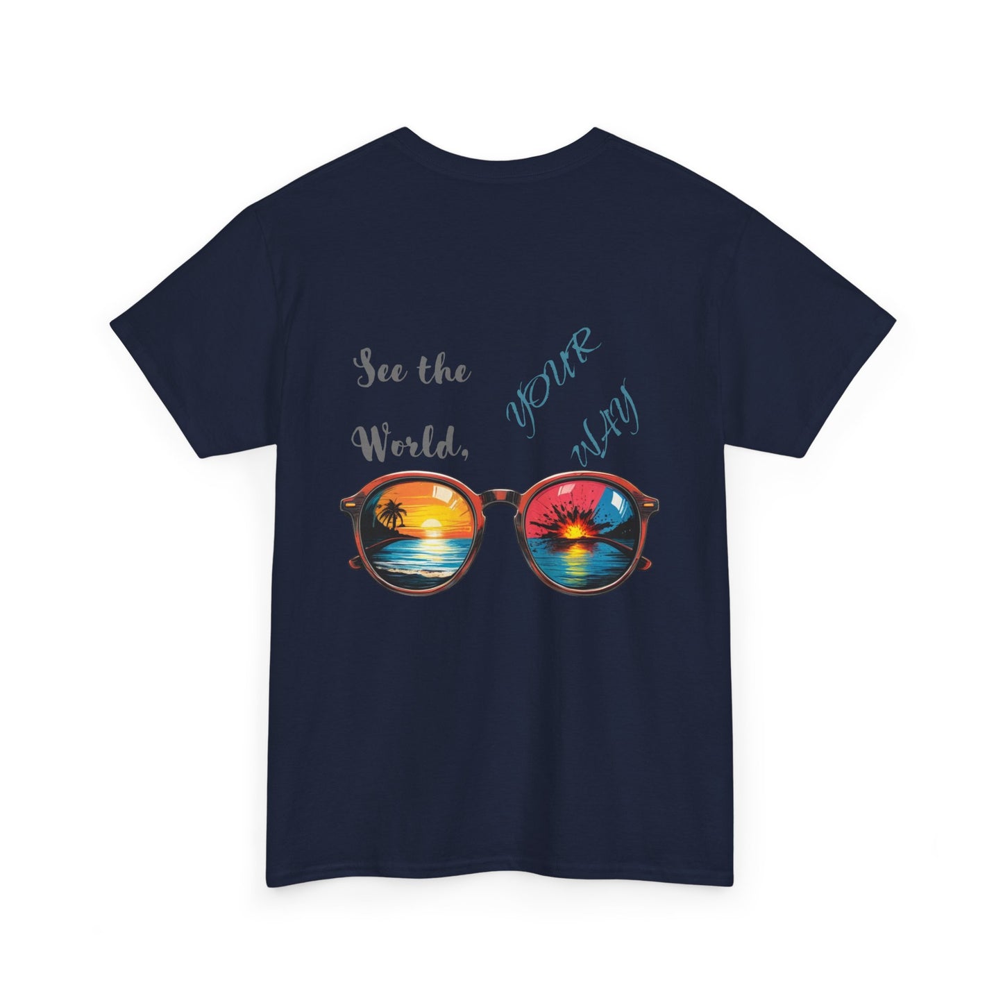 Unisex Heavy Cotton Tee - "See the World, Your Way" Retro Sunglasses Design