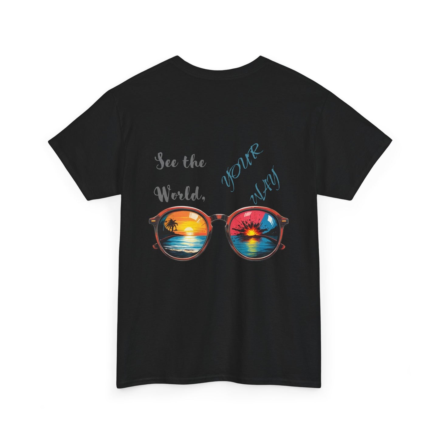 Unisex Heavy Cotton Tee - "See the World, Your Way" Retro Sunglasses Design