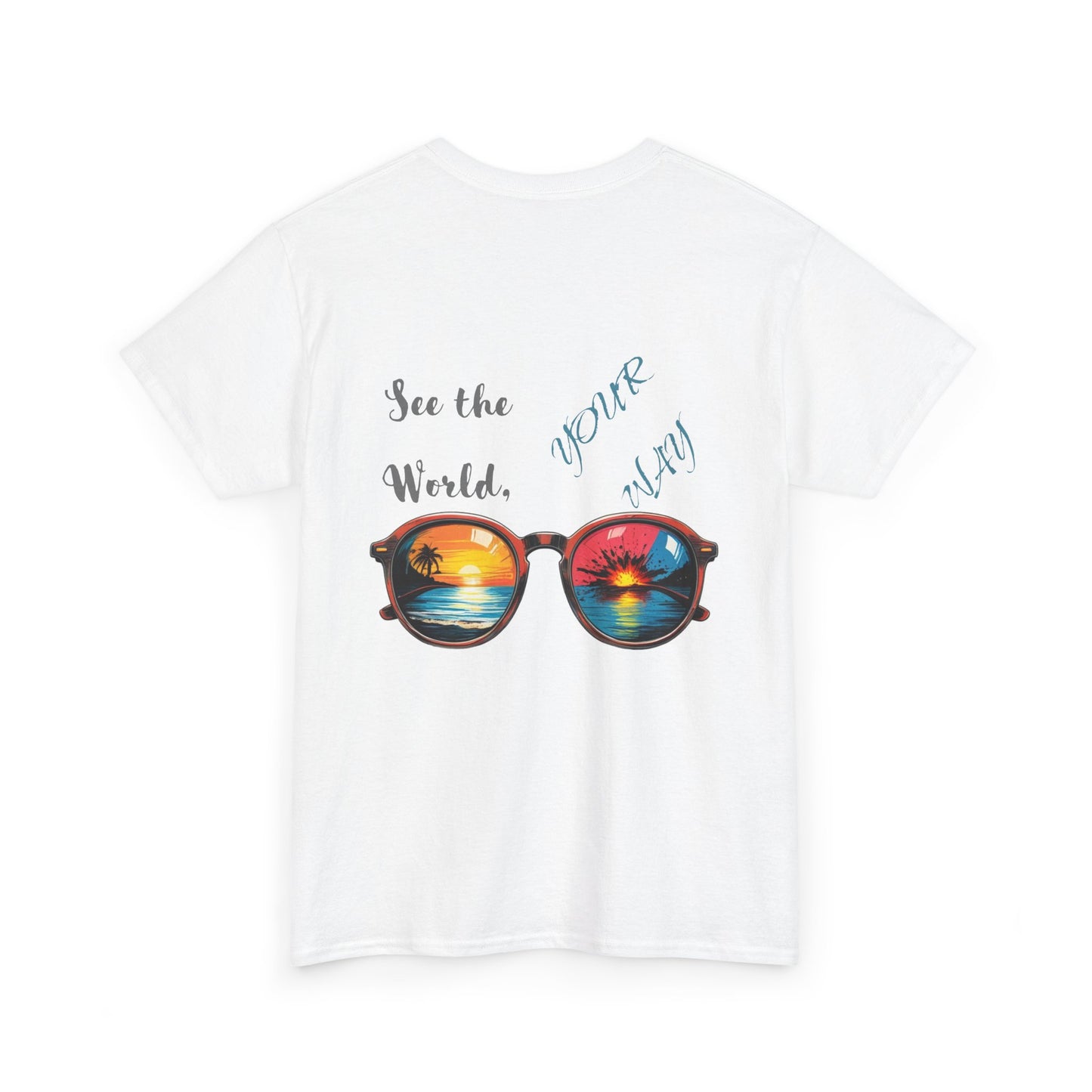 Unisex Heavy Cotton Tee - "See the World, Your Way" Retro Sunglasses Design
