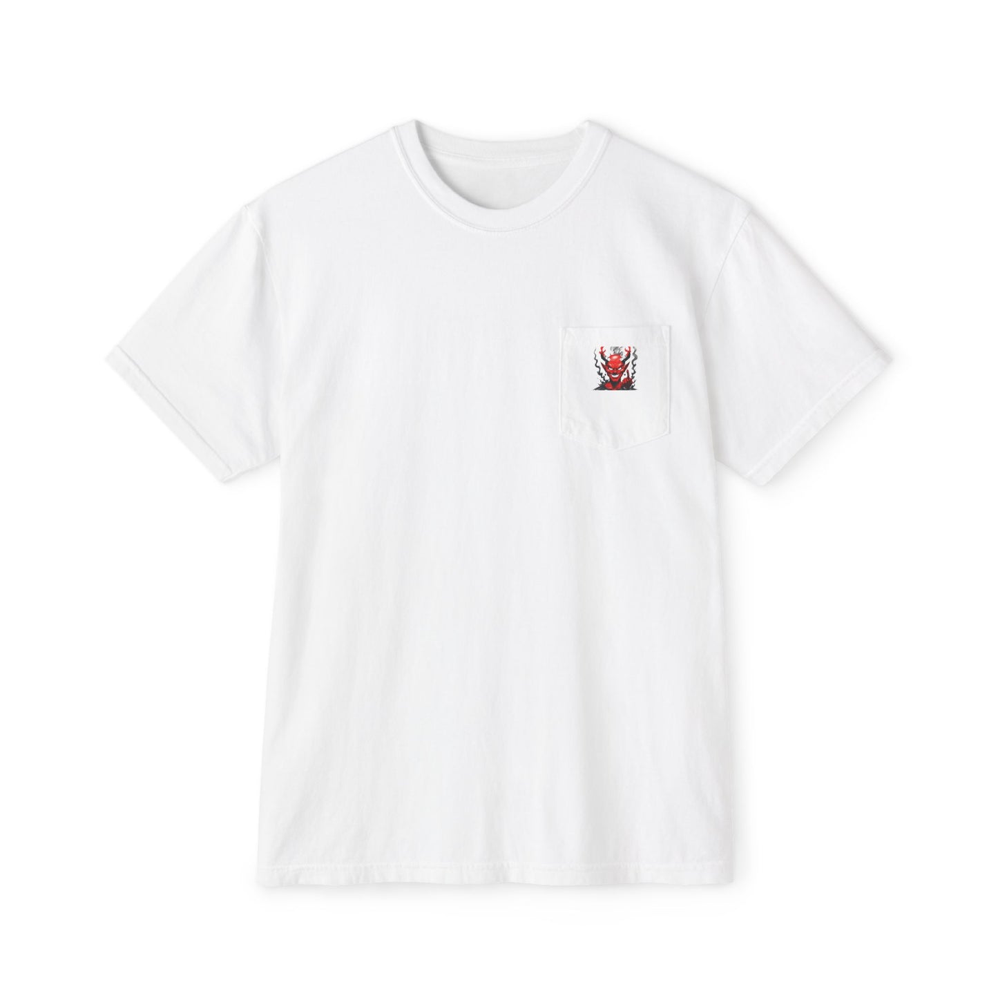Unisex Pocket T-Shirt with Bold Demon Graphic