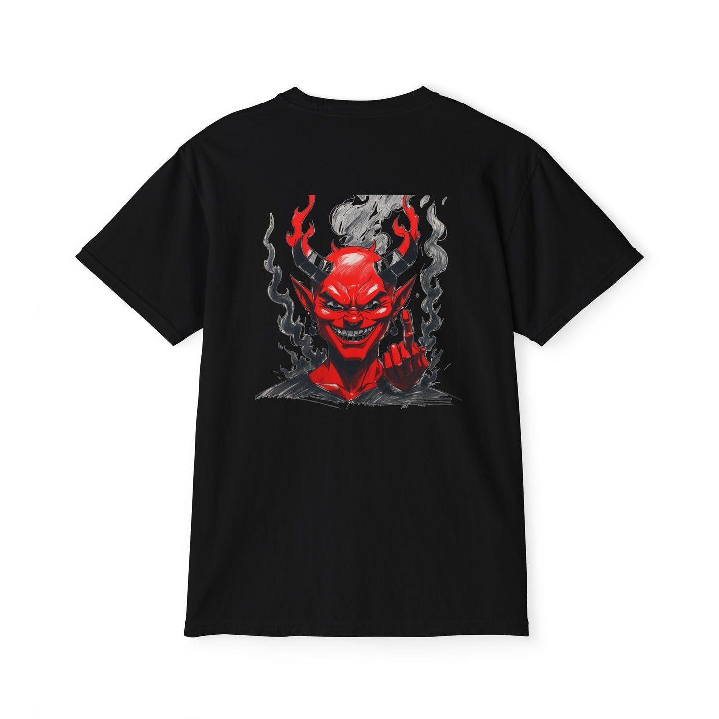 Unisex Pocket T-Shirt with Bold Demon Graphic