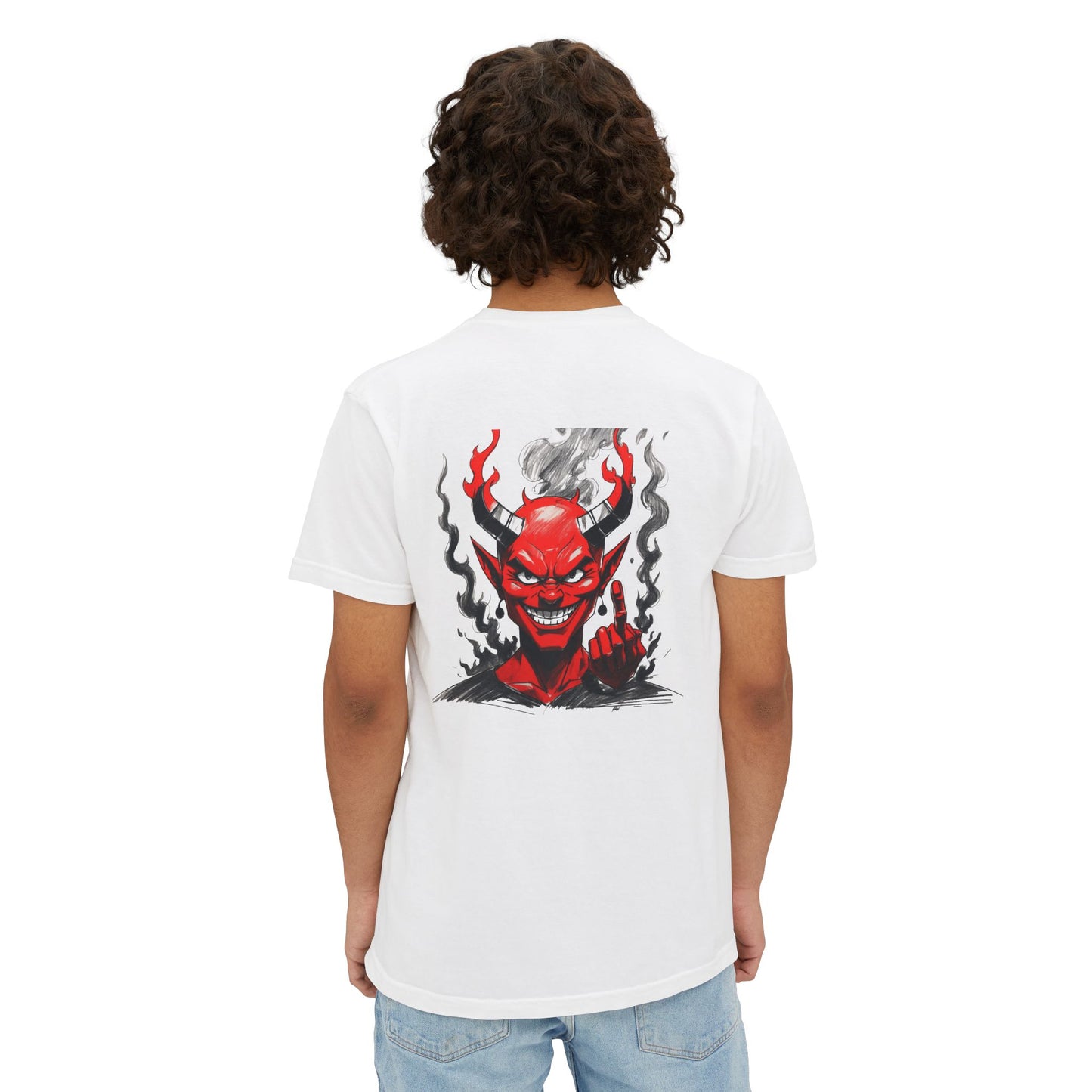 Unisex Pocket T-Shirt with Bold Demon Graphic