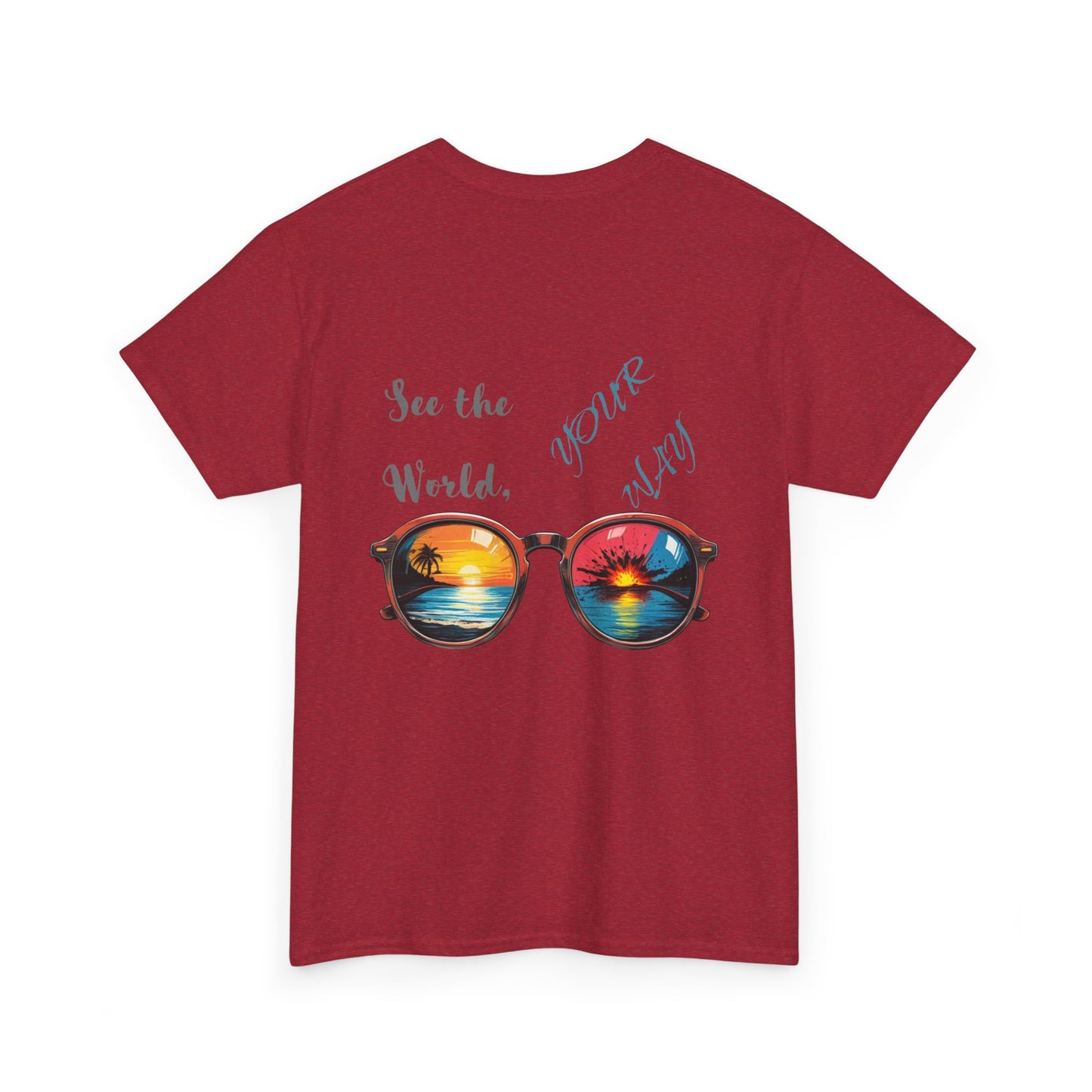 Unisex Heavy Cotton Tee - "See the World, Your Way" Retro Sunglasses Design