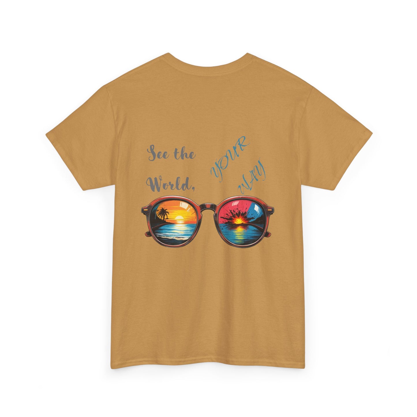 Unisex Heavy Cotton Tee - "See the World, Your Way" Retro Sunglasses Design