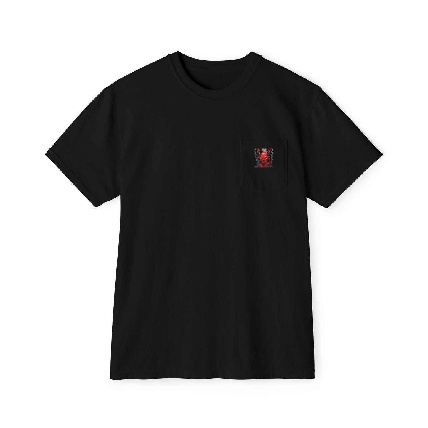 Unisex Pocket T-Shirt with Bold Demon Graphic