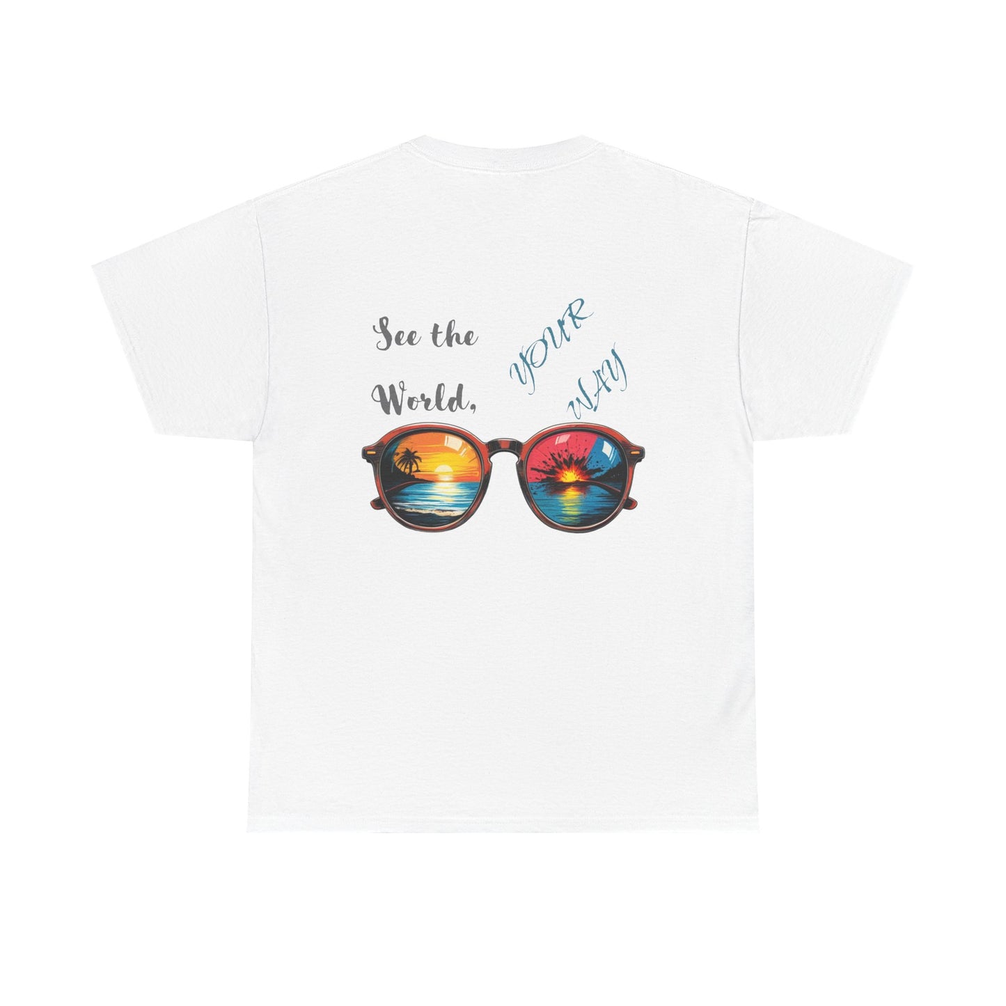 Unisex Heavy Cotton Tee - "See the World, Your Way" Retro Sunglasses Design