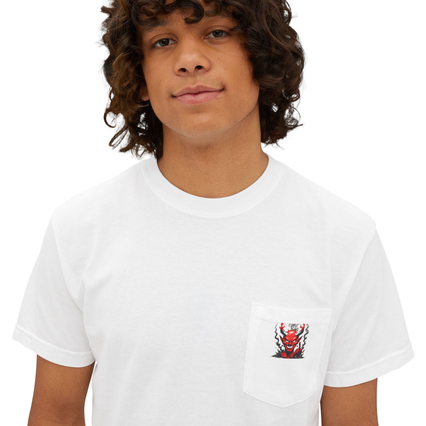 Unisex Pocket T-Shirt with Bold Demon Graphic