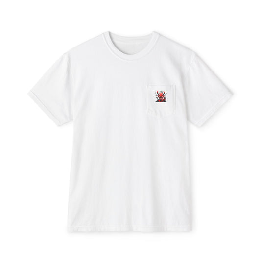 Unisex Pocket T-Shirt with Bold Demon Graphic