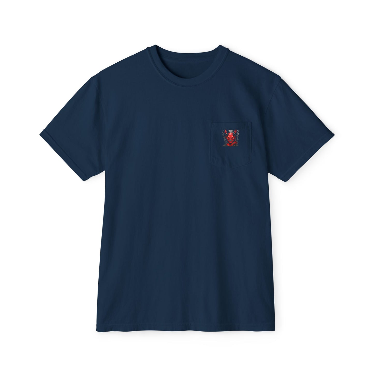 Unisex Pocket T-Shirt with Bold Demon Graphic